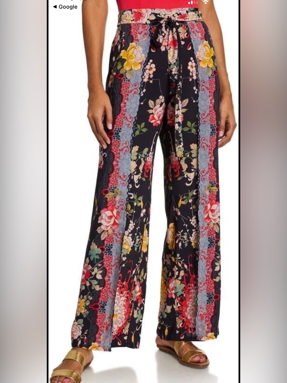 Johnny Was Mono Floral Split Leg Coverup Pants size L NWT